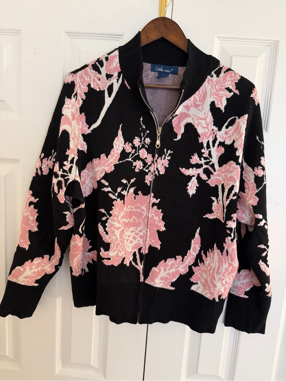 Pink knit Floral Zip-Up Jacket - Women's